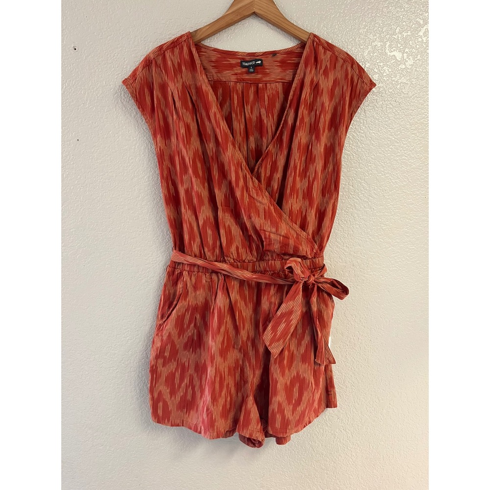 Toad&Co Womens Organic Cotton Ikat Wrap Romper Orange Size L